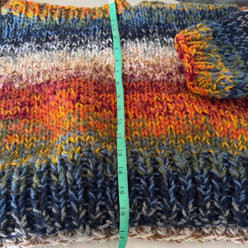 Hand Knit Chunky Stripe Sweater Oversized Crop Rainbow Large Pullover handmade - Picture 3 of 15